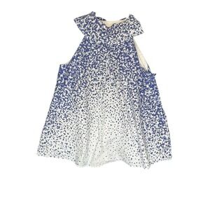 Jeanne Marc Vintage Blue White Abstract Splatter Ruffle Neck Side Button Top 8